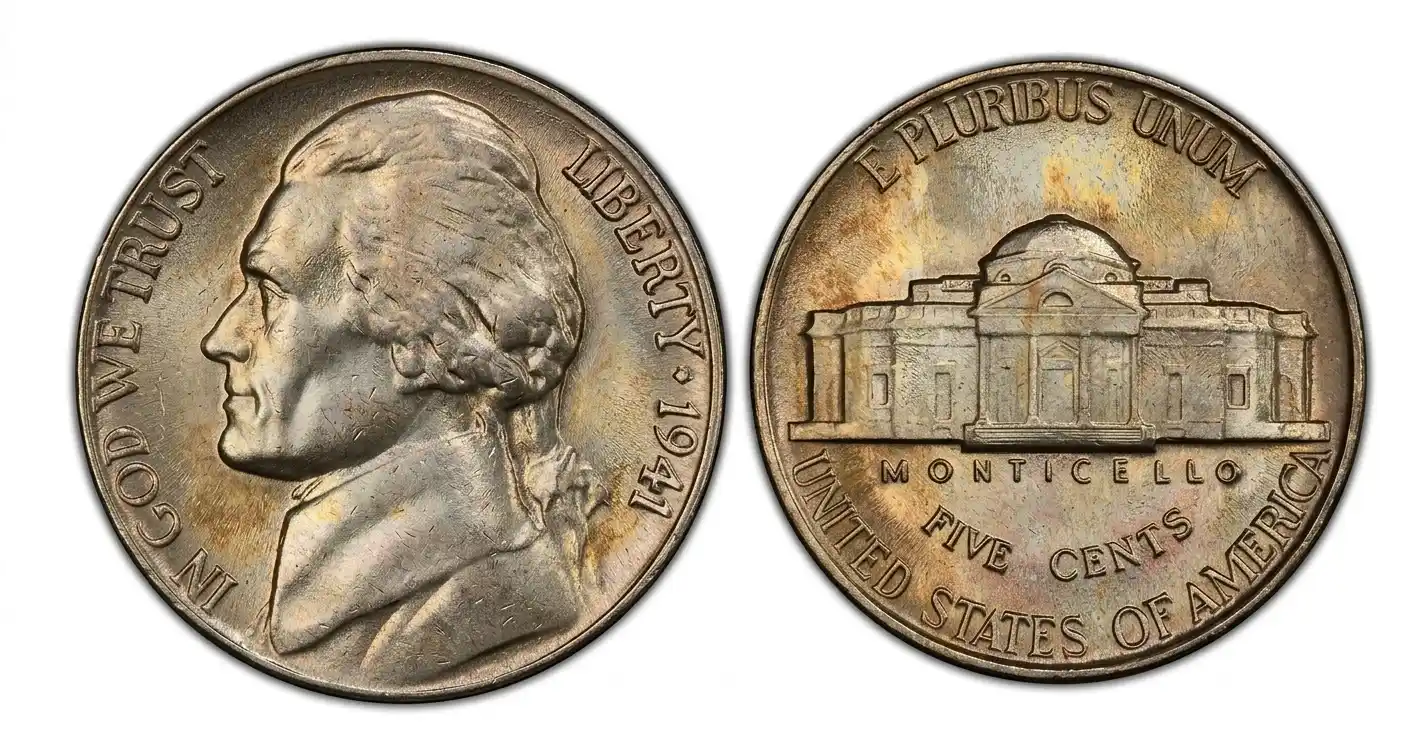 macro shot of 1941 nickel with emphasis on surface grading